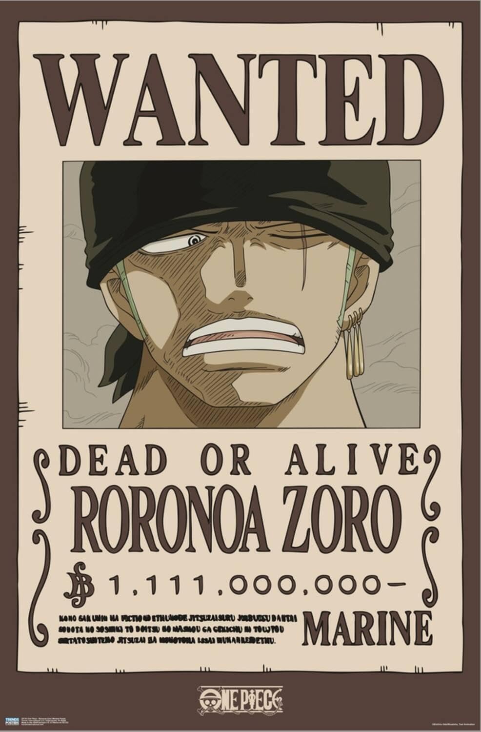 Amazon.com: Trends International One Piece - Roronoa Zoro Wanted